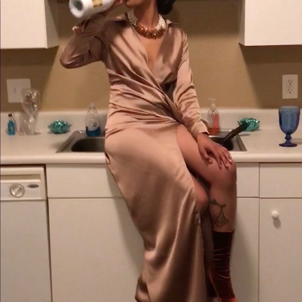Misguided Champagne Wrap Dress